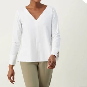 Aday White Something Tailored Long Sleeve V-neck Blouse Size Small